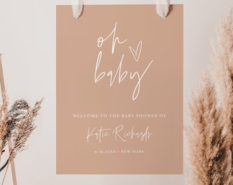 Boho Baby Shower Welcome Sign, Minimalist Baby Poster, Terracotta, Gender Neutral, 100% Editable Template, Instant, Templett #0009C-278LS