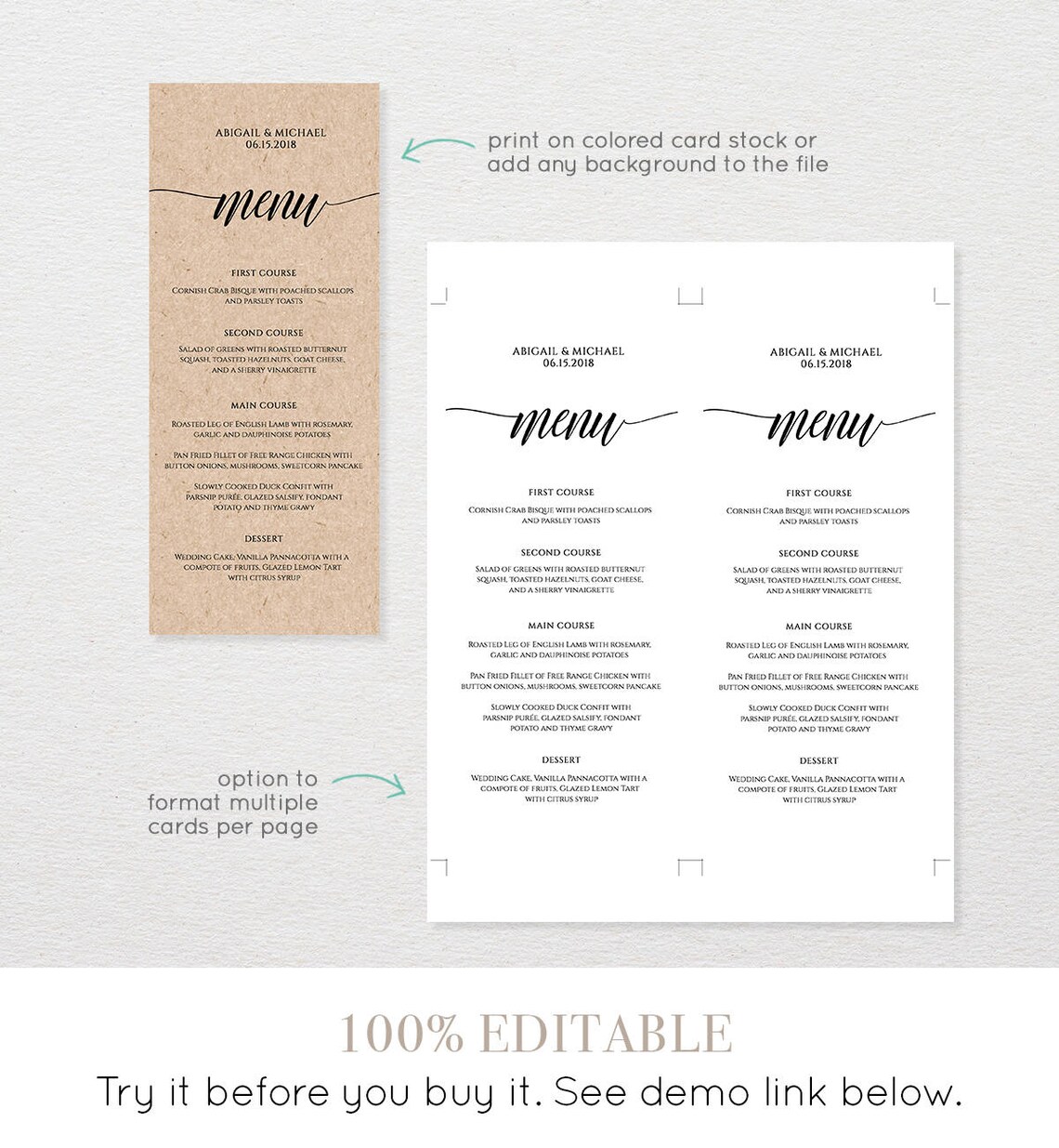 Menu Card Template Rustic Dinner Menu Wedding Menu Card Etsy Australia