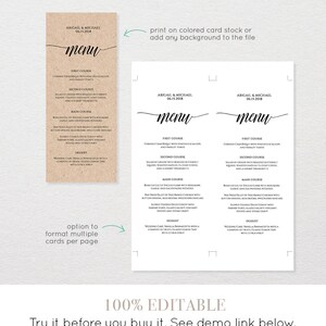 Menu Card Template, Rustic Dinner Menu, Wedding Menu Card Printable, Fully Editable Template, Instant Download, DIY, Templett 020-101WM image 2