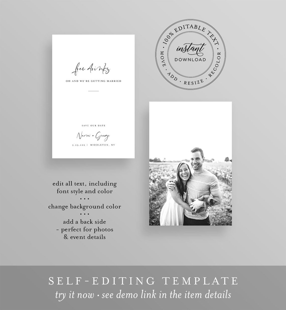 Save the Date Template Free Drinks 100% Editable Text Funny - Etsy