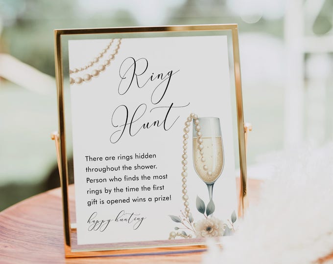 Ring Hunt Bridal Shower Game, Ring Game, Pearls and Prosecco Bridal Shower Printable, Editable, Instant Download, Templett #0065-31BRG