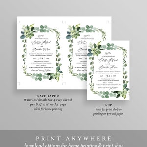 Greenery Wedding Invitation Template, Self-Editing Invite, RSVP and Details, 100% Editable Text, Printable, INSTANT DOWNLOAD, Templett 082A image 4