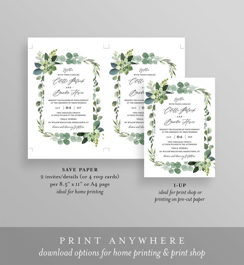 Greenery Wedding Invitation Template, Self-Editing Invite, RSVP and Details, 100% Editable Text, Printable, INSTANT DOWNLOAD, Templett 082A image 4