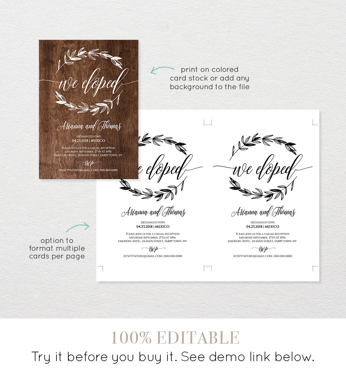 Elopement Announcement We Eloped INSTANT DOWNLOAD Juliette Elopement Editable pdf Template Wedding Elope Invitation Printable