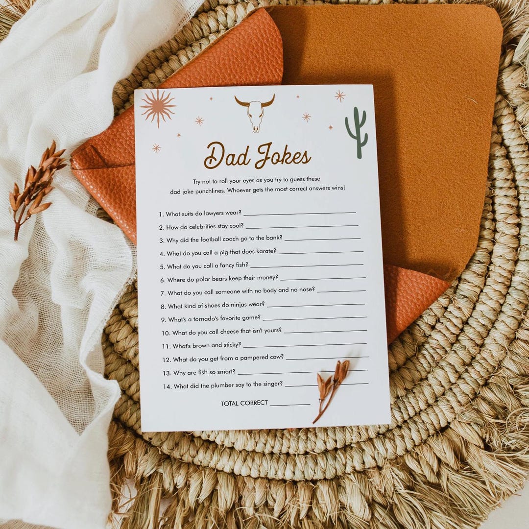 Funny Dad Jokes Baby Shower Game, Western Rodeo Baby Shower, Riddle ...