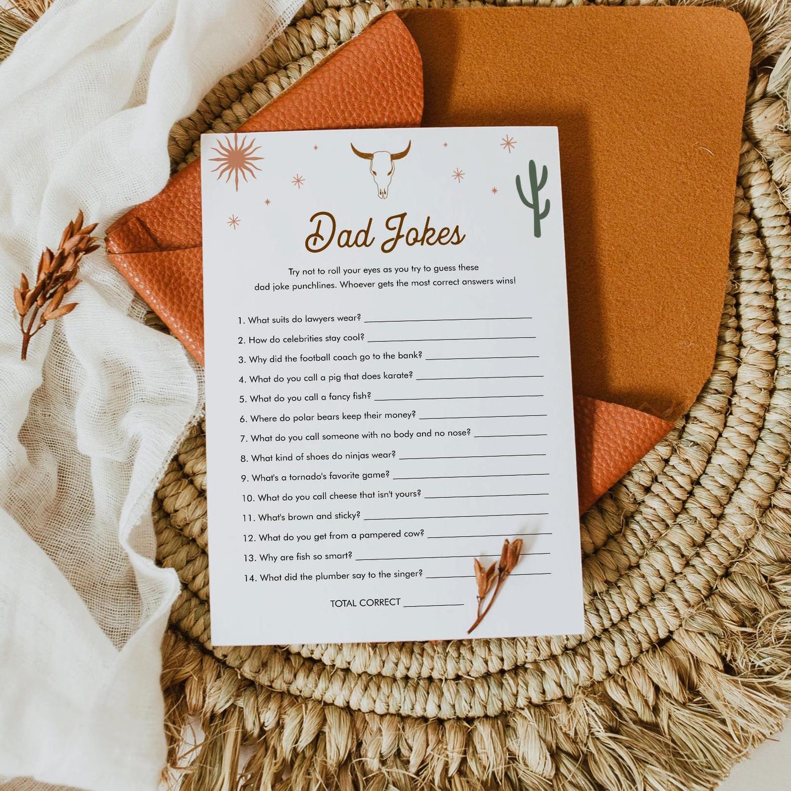 Funny Dad Jokes Baby Shower Game, Western Rodeo Baby Shower, Riddle ...