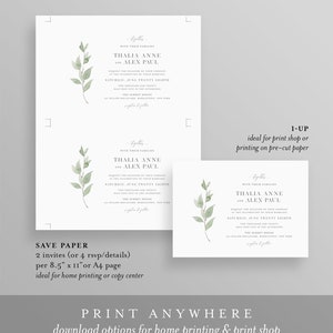 Minimalist Greenery Wedding Invitation, Delicate Whisper Laurels Wedding Invite, Editable Template, Instant Download, Templett 0004B2 image 5