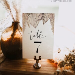 Bohemian Table Number Card Template, Boho Pampas Palm Wedding Table Number, Dried Foliage, Editable, Instant, Templett, DIY 4x6 0022-209TC image 4