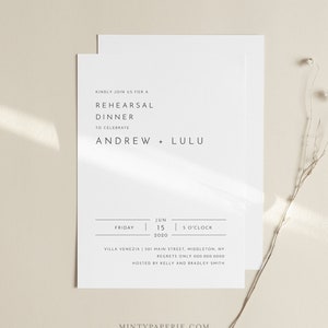 Minimalist Rehearsal Dinner Invitation Template, Modern Simple Rehearsal Invite, 100% Editable, Instant Download, Templett, DIY #094-149RD