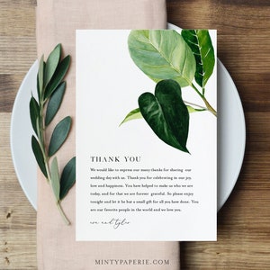 Carta de agradecimiento minimalista, nota de servilleta, menú de boda imprimible gracias, plantilla editable, DESCARGA INSTANTE, Templett, 4x6 #0012-146TYN