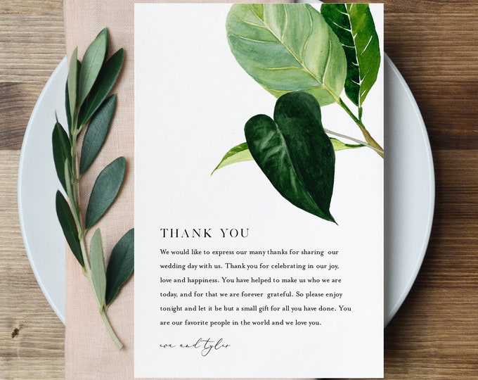 Minimalist Thank You Letter, Napkin Note, Printable Wedding Menu Thank You, Editable Template, INSTANT DOWNLOAD, Templett, 4x6 #0012-146TYN