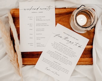 Modern Welcome Letter & Timeline Template, Minimalist Wedding Itinerary, Fun Things to Do, Instant Download, 100% Editable Text #0034W-188WB