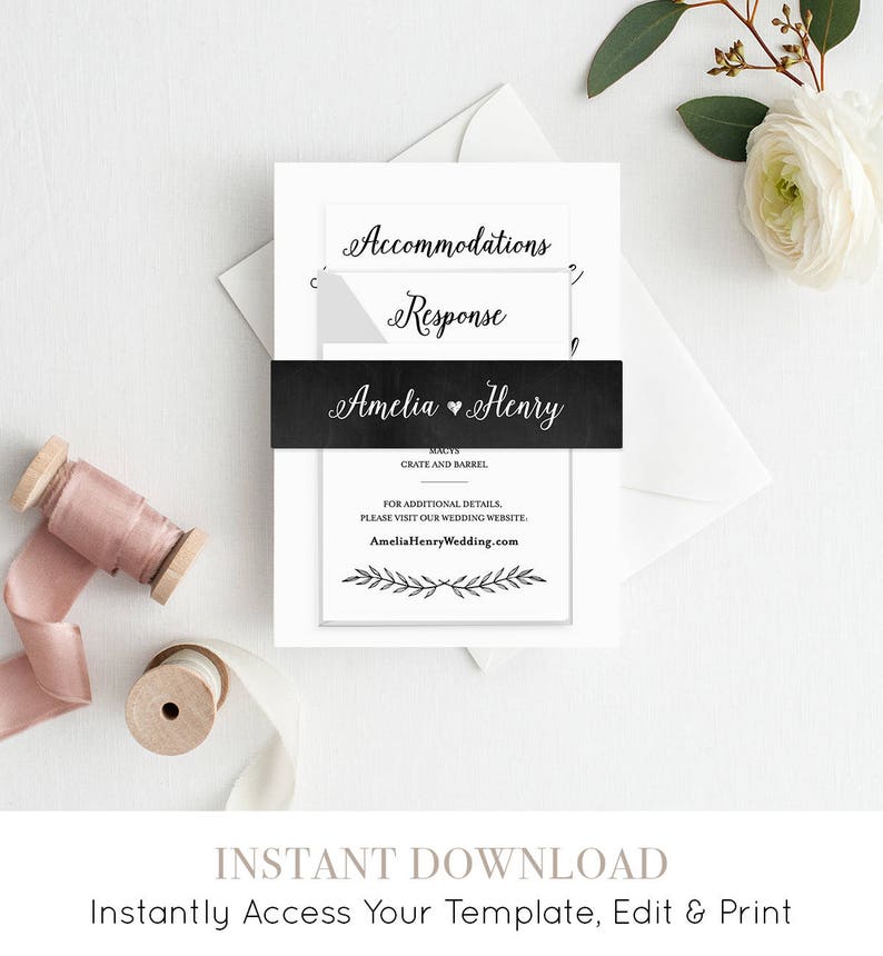 Wedding Invitation Set, Pocket Fold, Printable Calligraphy Invite & Enclosure Cards, Instant Download, 100% Editable Template, Templett 012 image 5