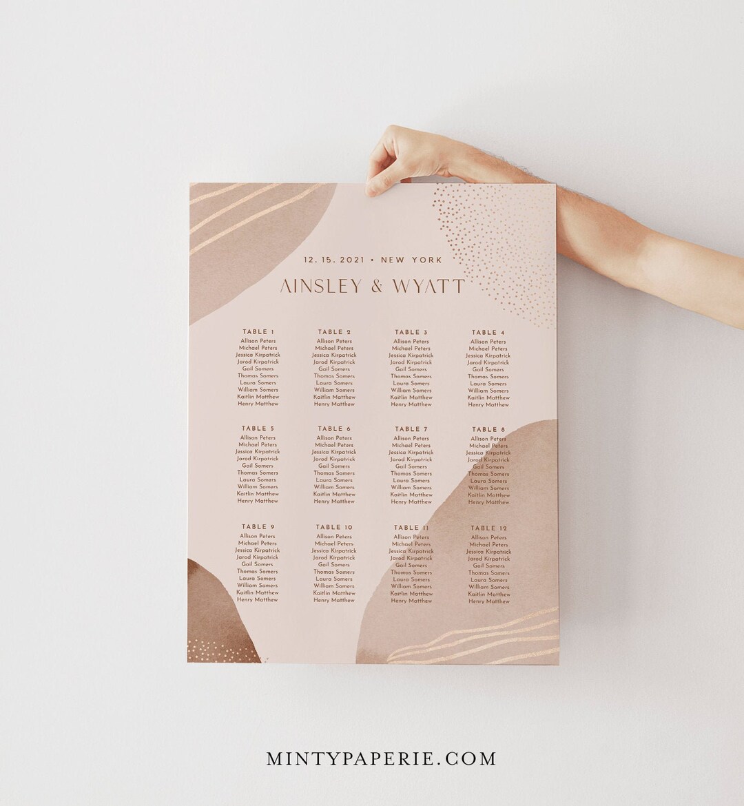 Modern Earthy Seating Chart Poster, Printable Abstract Art Wedding ...