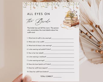All Eyes on the Bride Game, Wildflower Book New Chapter Bridal Shower Game, Guess the Brides Outfit, Editable Template, Templett #0066-17BRG