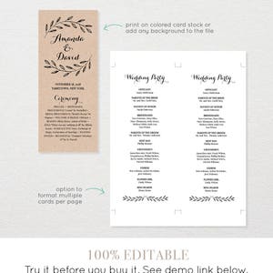 Rustic Wedding Program Template Instant Download Order of | Etsy