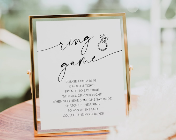 Ring Game, Minimalist Bridal Shower Game, Don't Say Bride Game, Printable, Editable Template, Instant Download, Templett #0034W-30BRG