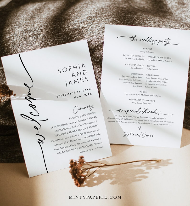 Modern Wedding Program Fan, DIY Wedding Ceremony Template, 100% ...