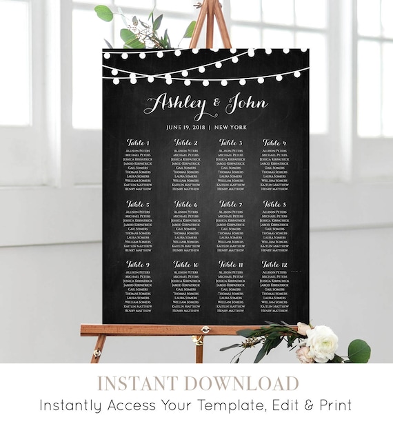 Chalkboard Wedding Seating Chart, Seating Chart Board, Wedding Seating Chart Poster, Printed