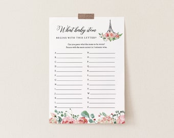 Baby ABC Game Printable, Paris Baby Shower Game, What Baby Item, A - Z Game, 100% Editable Text, Instant Download, Templett #001-282BASG