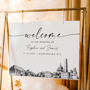 Washington DC Wedding Welcome Sign, Cityscape Skyline, Printable Instant Download, Editable Template, Templett, 18x24, 24x36 #0047-353LS