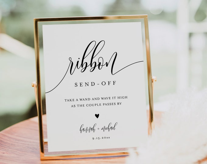 Ribbon Send Off Sign, Printable Minimalist Wedding Streamer, Wave a Wand, Editable Template, Instant Download, Templett, 8x10 #008-72S