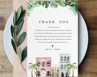 Charleston Thank You Letter, Napkin Note, Printable Wedding Menu Thank You, Editable Template, Instant Download, Templett, 4x6 #017B-135TYN