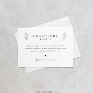 Tarjeta de recinto simple, inserto de invitación de boda minimalista moderno, inserto de ducha de bebé, detalles e información editables, descarga instantánea 095B-157EC