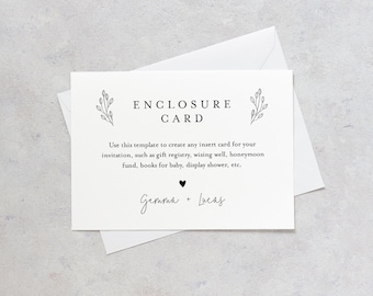 Simple Enclosure Card, Modern Minimalist Wedding Invitation Insert, Baby Shower Insert, Editable Details & Info, Instant Download 095B-157EC