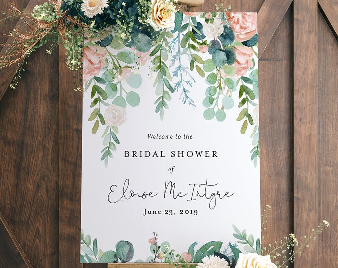 Bridal Shower Welcome Sign, Editable Template, Printable Wedding Welcome Sign, Lush Garden Boho, INSTANT DOWNLOAD, 18x24, 20x30 #068A-142LS