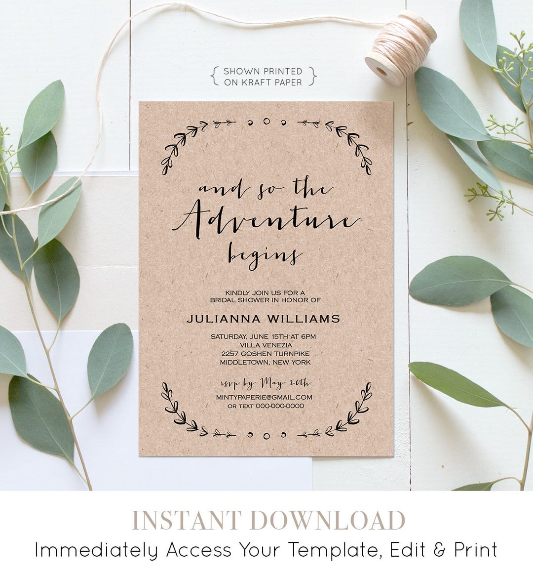 Printable Bridal Shower Invitation Template | Rustic Wedding Shower ...