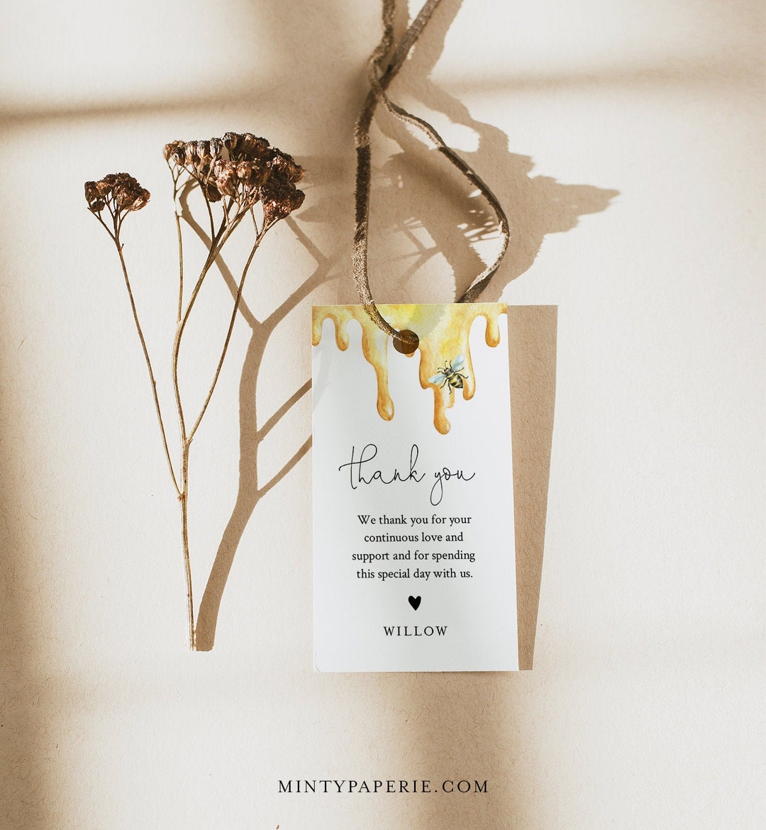 Printable Bee Favor Tag Template, Honey Bee Baby Shower Thank You Tag ...