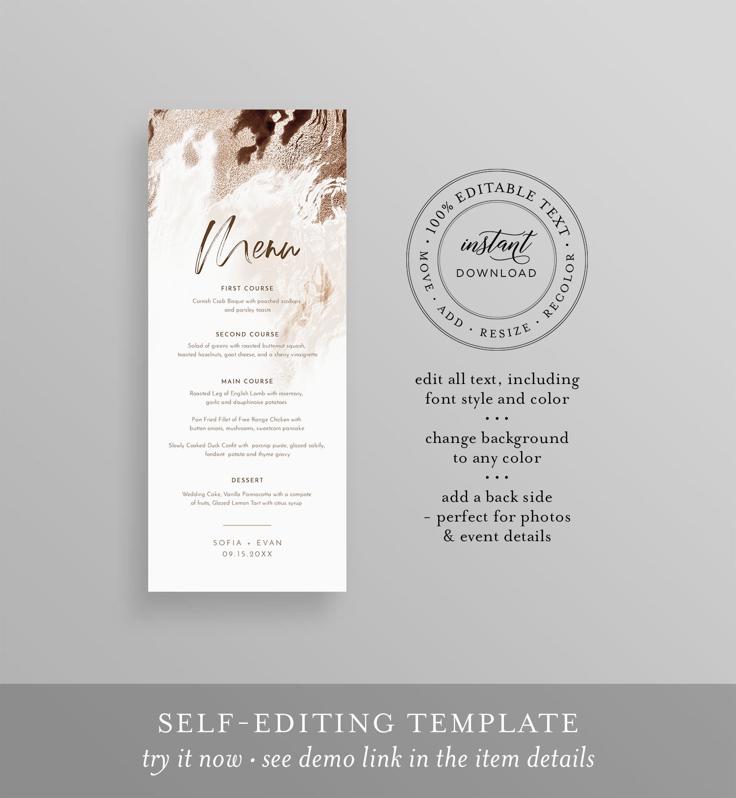 Agate Menu Template Printable Earthy Geode Wedding Dinner | Etsy