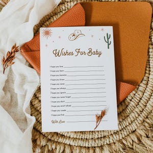 Wünsche für Babykarte, Beratung für Baby, Western Babyparty, Rodeo, Cowboy, Gender Neutral, bearbeitbare Vorlage, Templett, 5x7 #0040-29BAG