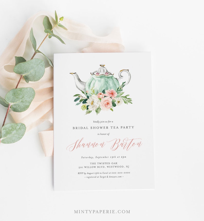 Bridal Shower Tea Party Invitation Template Printable Bridal image 1