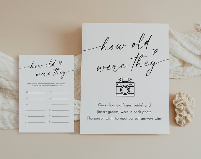 How Old Were They Bridal Shower Game Template, Couples Photo Game, Minimalist Bridal Shower, Editable, Instant, Templett #0034W-13BRG