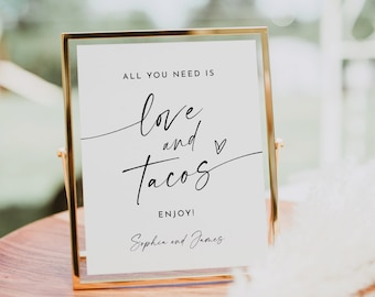 Taco Bar Sign, All You Need is Love and Tacos, Taco Bout Love, Modern Wedding Taco Table Sign, Instant Download, Templett #0034W-69S