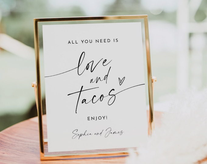 Taco Bar Sign, All You Need is Love and Tacos, Taco Bout Love, Modern Wedding Taco Table Sign, Instant Download, Templett #0034W-69S