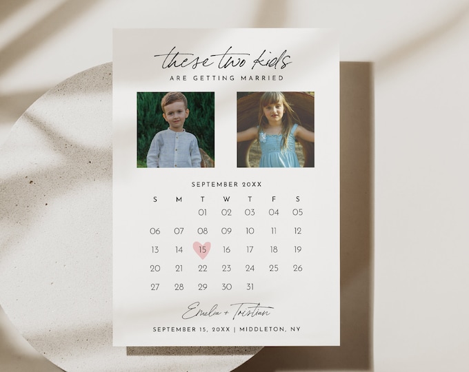Childhood Photo Save the Date Template, Kids Photo Save the Date, 100% Editable, Minimalist Wedding Date, Instant, Templett #0009-196SD