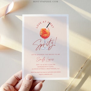 Spritz Bridal Shower Invitation Template, Love at First Spritz, Aperol Spritz, Instant Download, Editable Text, Templett #0038-340BS