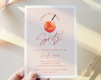 Spritz Bridal Shower Invitation Template, Love at First Spritz, Aperol Spritz, Instant Download, Editable Text, Templett #0038-340BS