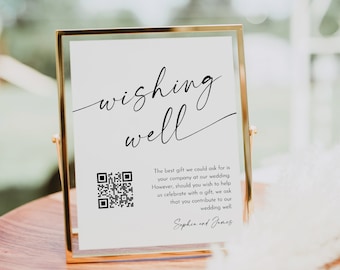 Wishing Well Sign, Honeymoon Fund Card, QR Wedding Fund Insert, Venmo Wedding Cash Gift, Editable Template, Instant, Templett #0034W-50S