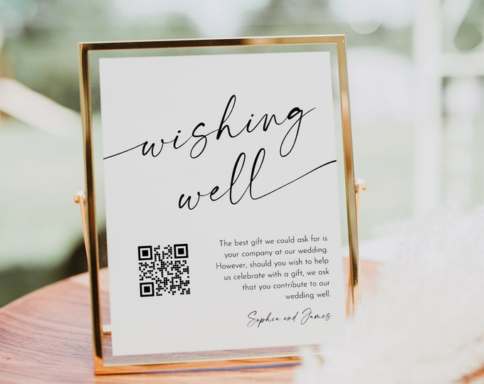 Wishing Well Sign, Honeymoon Fund Card, QR Wedding Fund Insert, Venmo Wedding Cash Gift, Editable Template, Instant, Templett #0034W-50S