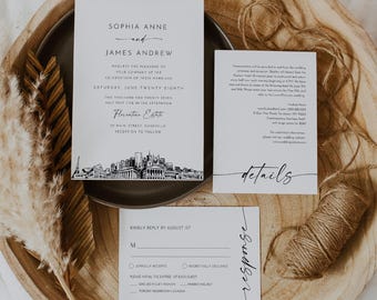 Nashville Wedding Invitation Set, Nashville, TN Skyline, Photo Card, Editable Template, Includes Invite, RSVP, Details, Templett #0047