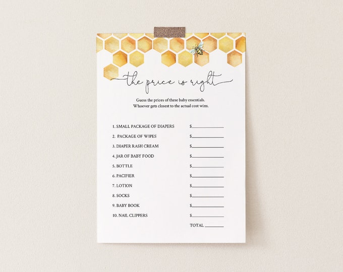 The Price Is Right Baby Shower Game Template, Honey Bee Baby Price, Printable, 100% Editable Text, Instant Download, Templett #097-167BASG