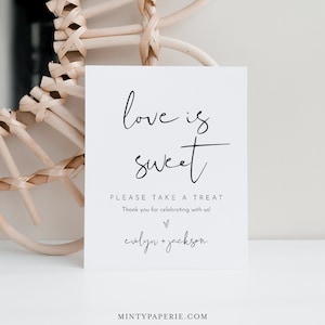 Liefde is lief teken, minimalistische bruiloft gunsten teken sjabloon, neem een traktatie, afdrukbare gunsten kaart, Instant Download, Templett, 8 x 10 #0031-11S