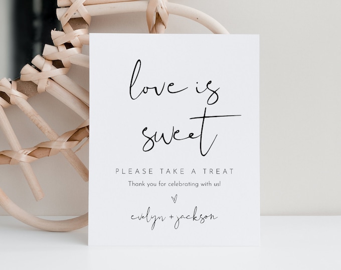 Love Is Sweet Sign, Minimalist Wedding Favors Sign Template, Take A Treat, Printable Favors Card, Instant Download, Templett, 8x10 #0031-11S