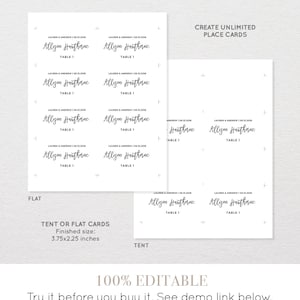 Wedding Place Card Template, Table Number, Name Card, Seating Card, Printable File, Instant Download, 100% Editable, Digital, DIY 018-101PC image 2