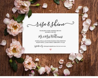 Wedding Brunch Invitation Template, Rise and Shine, Post Wedding, Modern Calligraphy, Editable Template, Instant Download, DIY  #030-201BR