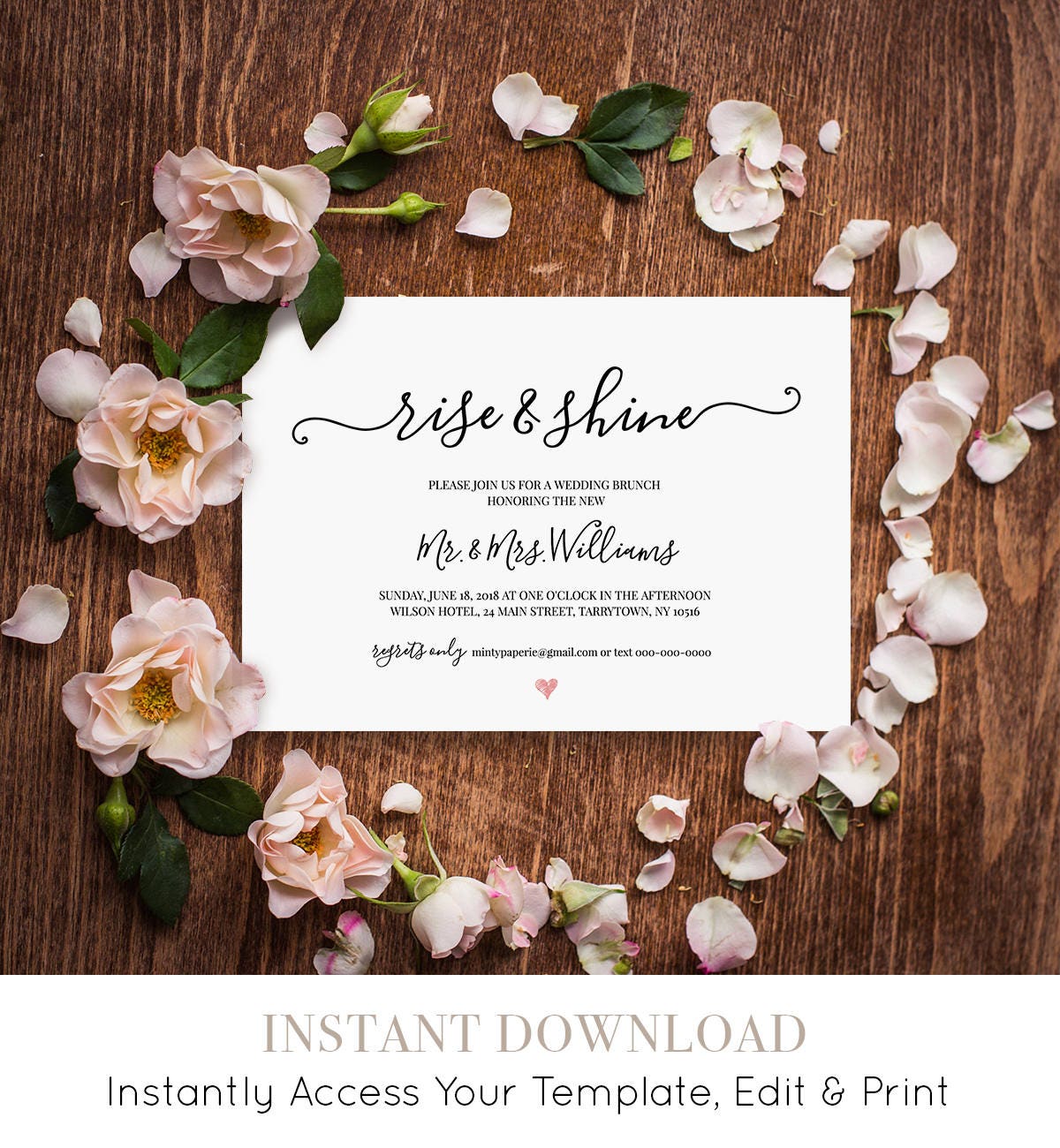 Instant Download Print at Home Wedding Editable Save The Date Modern Calligraphy Wedding Printable Template Save The Date Template